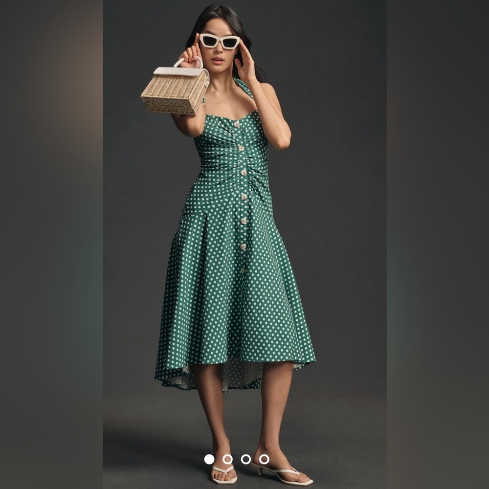 Anthropologie Green Polka Dot High Low Dress